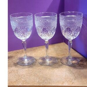 Set 3 Cristal D'Arques Durand Diamond Cut Crystal Water Goblet Faceted Glass